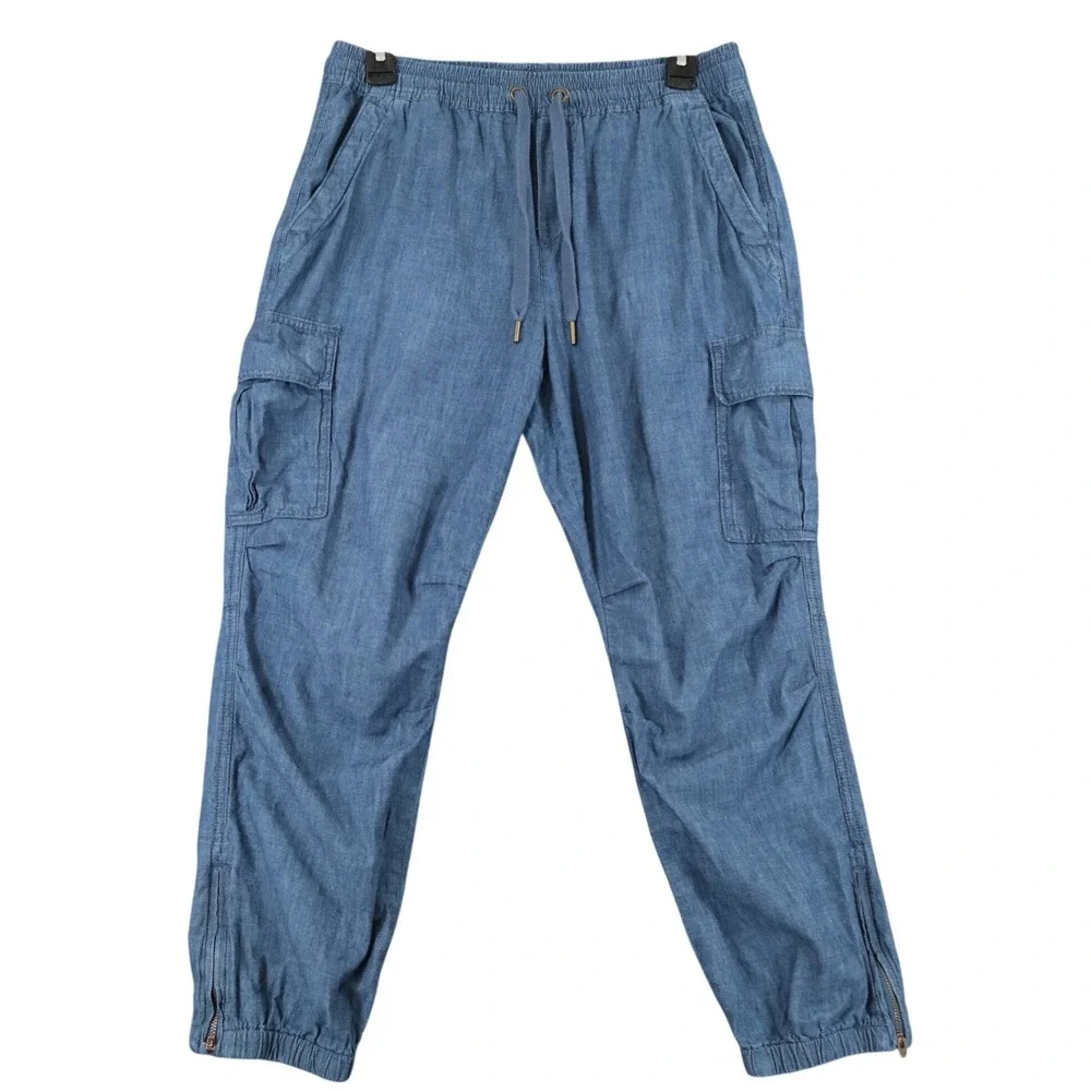 Polo Ralph Lauren Cargo Joggers Mens S Blue Chambray Ankle Zip Casual Pants